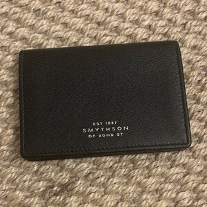 Smythson of Bond Street Black Leather Card Holder with Logo Like New
